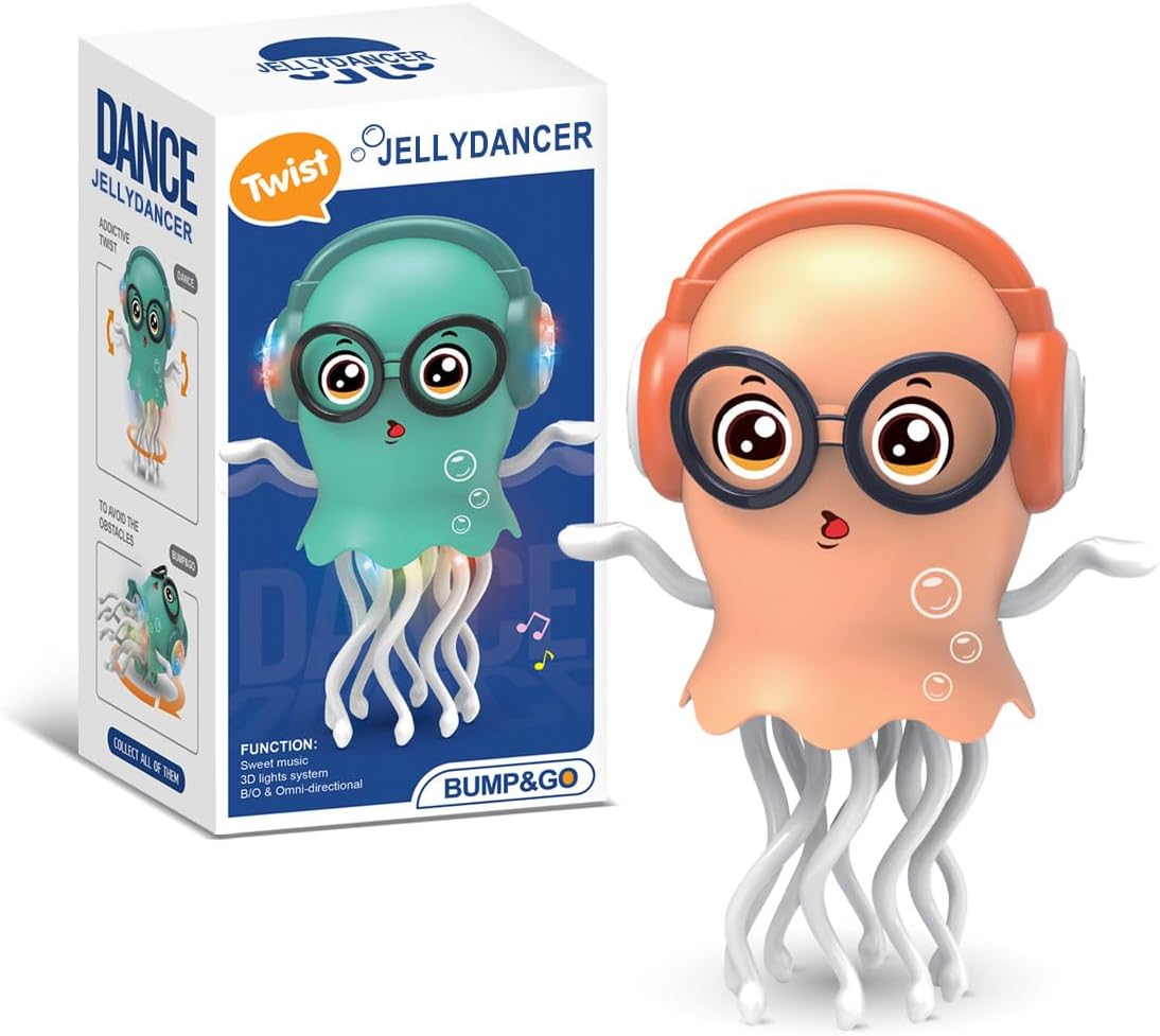 Dancing Jellyfish Baby Toy, Crawling Jellyfish Tummy Time Toy, Magic Dancing Music Crawling Toys for 3 4 5 6 7 8 Year Old Girl Kids Boy Birthday Gifts, Interactive Relax for Office Desk