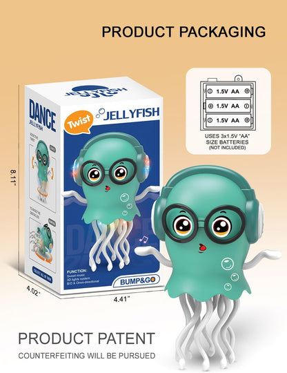 Dancing Jellyfish Baby Toy, Crawling Jellyfish Tummy Time Toy, Magic Dancing Music Crawling Toys for 3 4 5 6 7 8 Year Old Girl Kids Boy Birthday Gifts, Interactive Relax for Office Desk