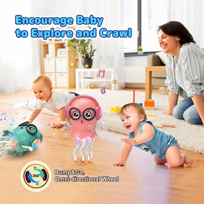 Dancing Jellyfish Baby Toy, Crawling Jellyfish Tummy Time Toy, Magic Dancing Music Crawling Toys for 3 4 5 6 7 8 Year Old Girl Kids Boy Birthday Gifts, Interactive Relax for Office Desk