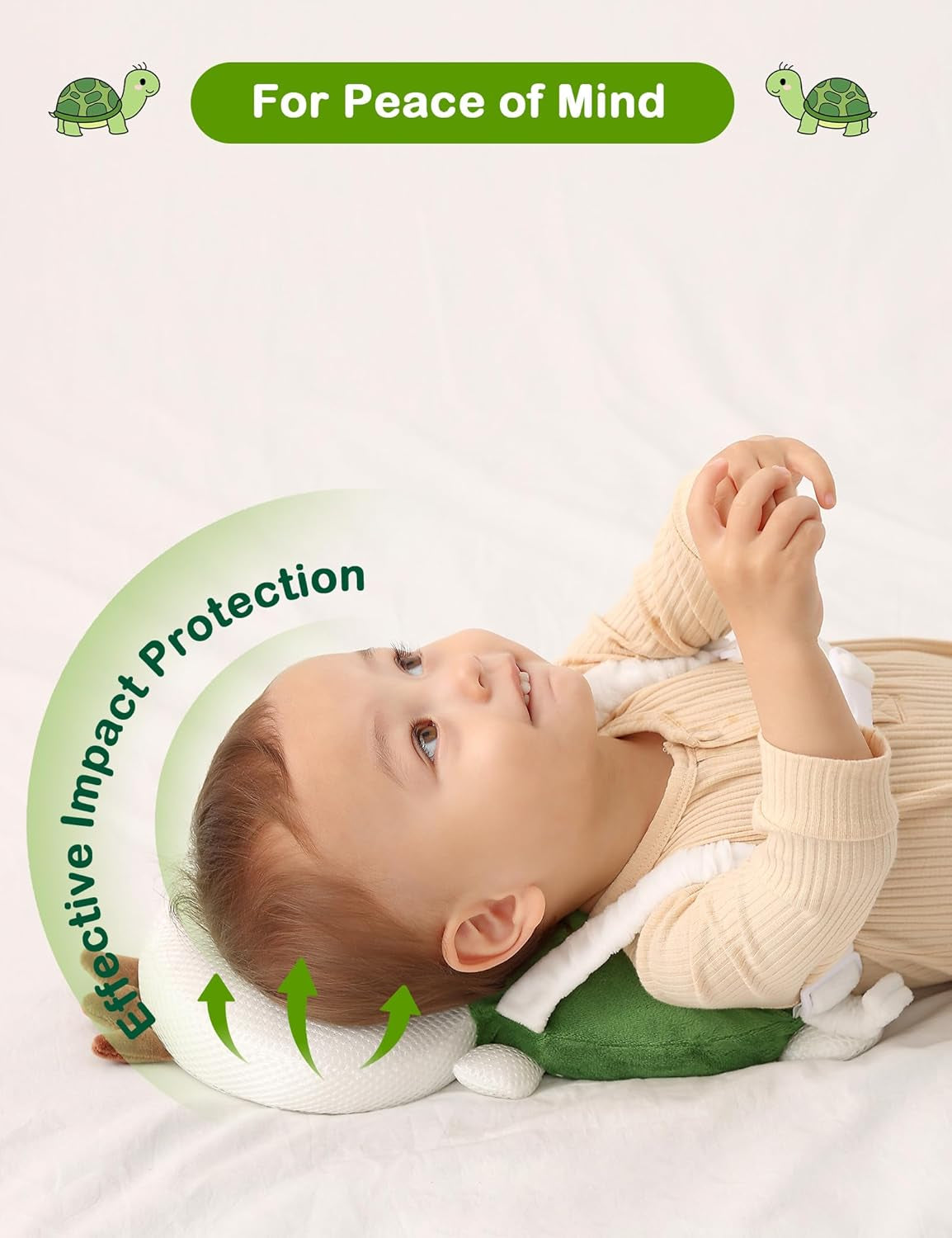 Baby Head Protector Backpack, Toddler Walking Fall Head Protection, Green Turtle