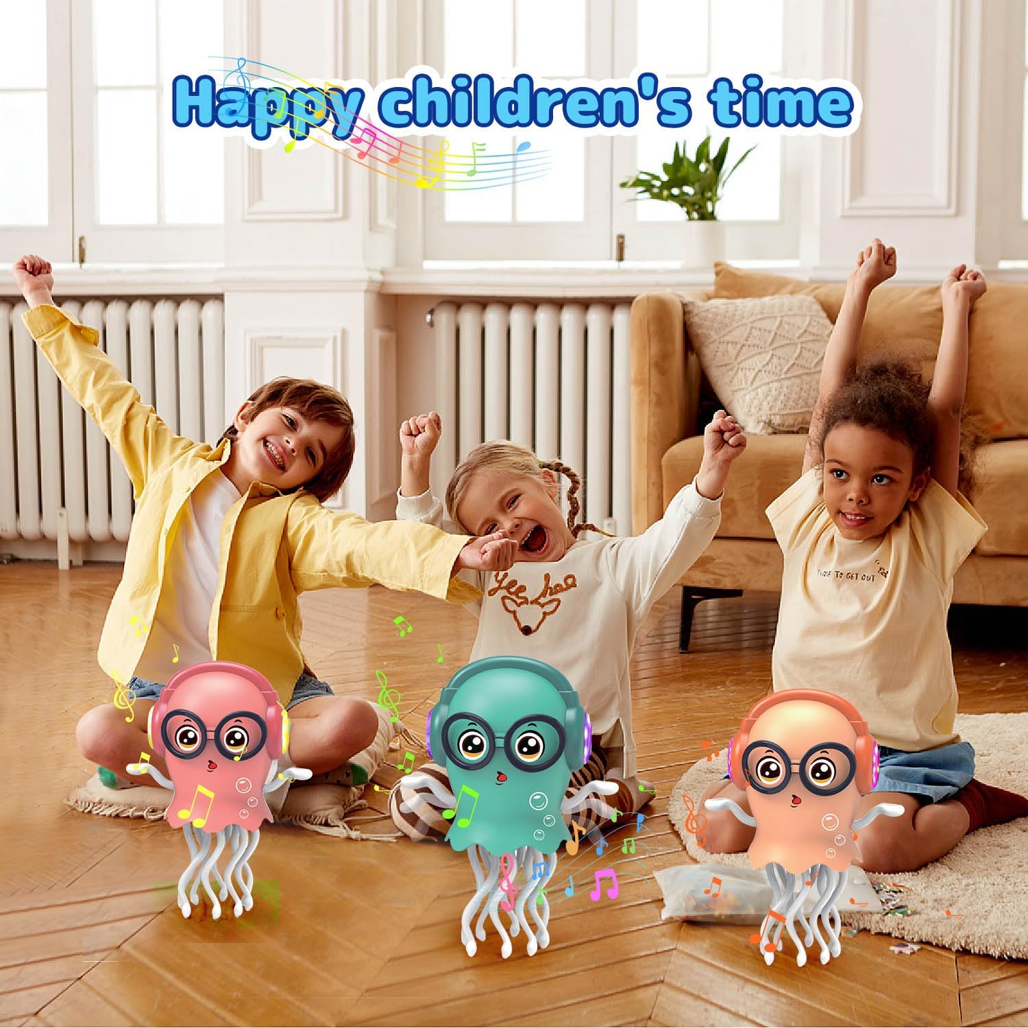 Dancing Jellyfish Baby Toy, Crawling Jellyfish Tummy Time Toy, Magic Dancing Music Crawling Toys for 3 4 5 6 7 8 Year Old Girl Kids Boy Birthday Gifts, Interactive Relax for Office Desk