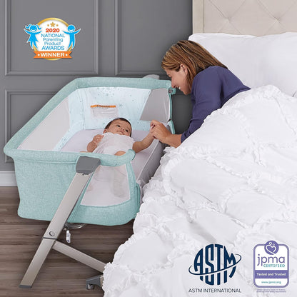 Skylar Bassinet and Bedside Sleeper in Mint, Lightweight and Portable Baby Bassinet, Five Position Adjustable Height, Easy to Fold and Carry Travel Bassinet, JPMA Certified