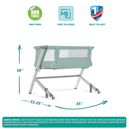 Skylar Bassinet and Bedside Sleeper in Mint, Lightweight and Portable Baby Bassinet, Five Position Adjustable Height, Easy to Fold and Carry Travel Bassinet, JPMA Certified