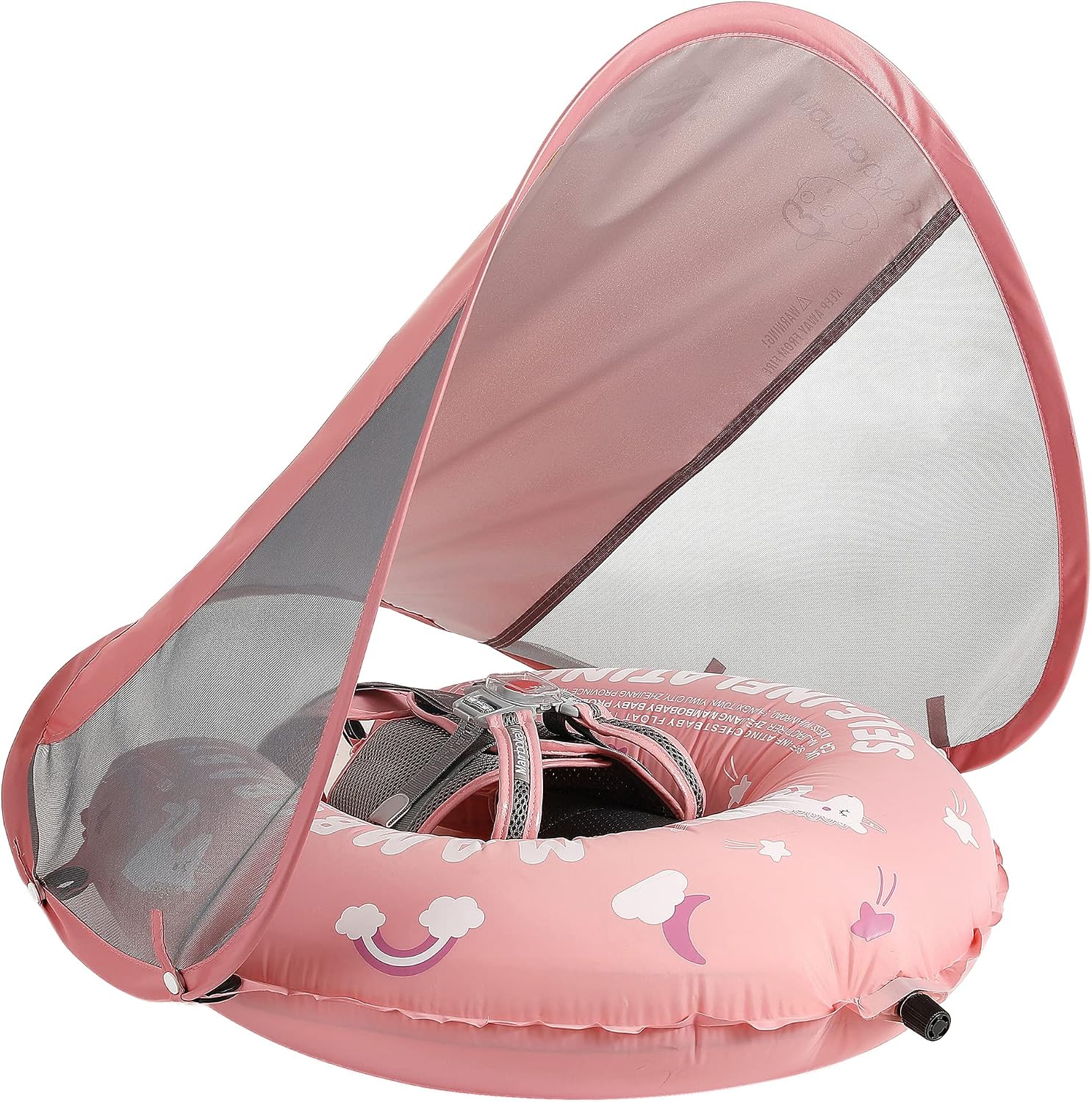 Mambobaby Float Self-Inflating Baby Swim Float with Canopy, Compressible Folding Pool Baby Float, Upgrade Soft Waterproof Skin-Friendly Material Toddler Swim Float (Standard Edition)